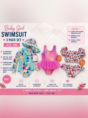 NWT Set of 3 Girls Swimsuit 18M